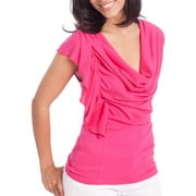 Susie Rose - Juniors Plus One Shoulder Ruffle Cowl Front Top