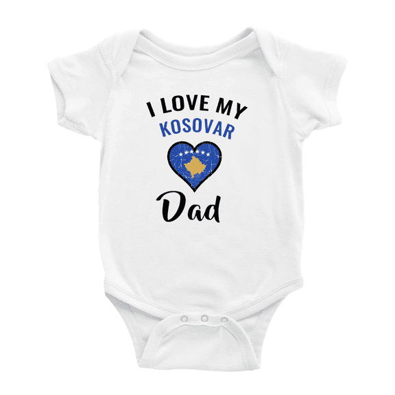 I Love My Kosovar Dad Heart Flag Baby Bodysuit Newborn Clothes Outfits (White, 12-18 Months)