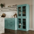 thumbnail image 4 of Palace Imports 100% Solid Wood 32" Pantry Cabinet with Frosted Glass Doors and Adjustable Shelves, Aqua, 4 of 6
