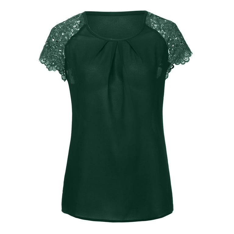 Puntoco Clearance Plus Size Tops,Plus Size Solid Floral Lace Shoulder  T-Shirt Tops Blouse Special offers Army Green 20(XXXXL)