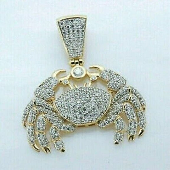 Silver & Stone Jewels 3 Ct Round Cubic Zirconia Crab Cancer Zodiac Sign Men's Pendant 14K Yellow Gold Finish