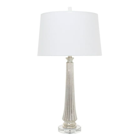 Reeded 34" Table Lamp with Linen Shade, Silver