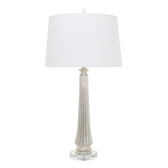 Reeded 34" Table Lamp with Linen Shade, Silver
