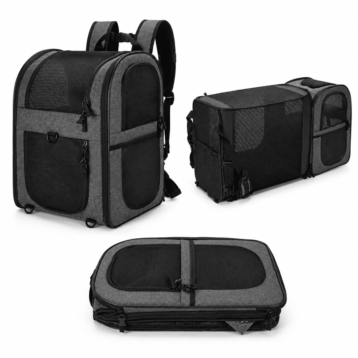 Gray Large-Expandable Pet Carrier Backpack for Small Dogs and Cats Up to 18 Lb