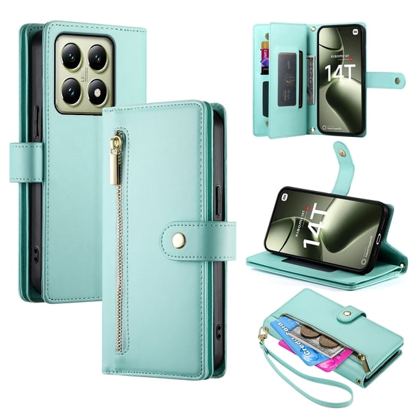 Funda de cartera GANGXUN para Xiaomi 14T Pro - Diseño de cuero premium, 9 ranuras para tarjetas