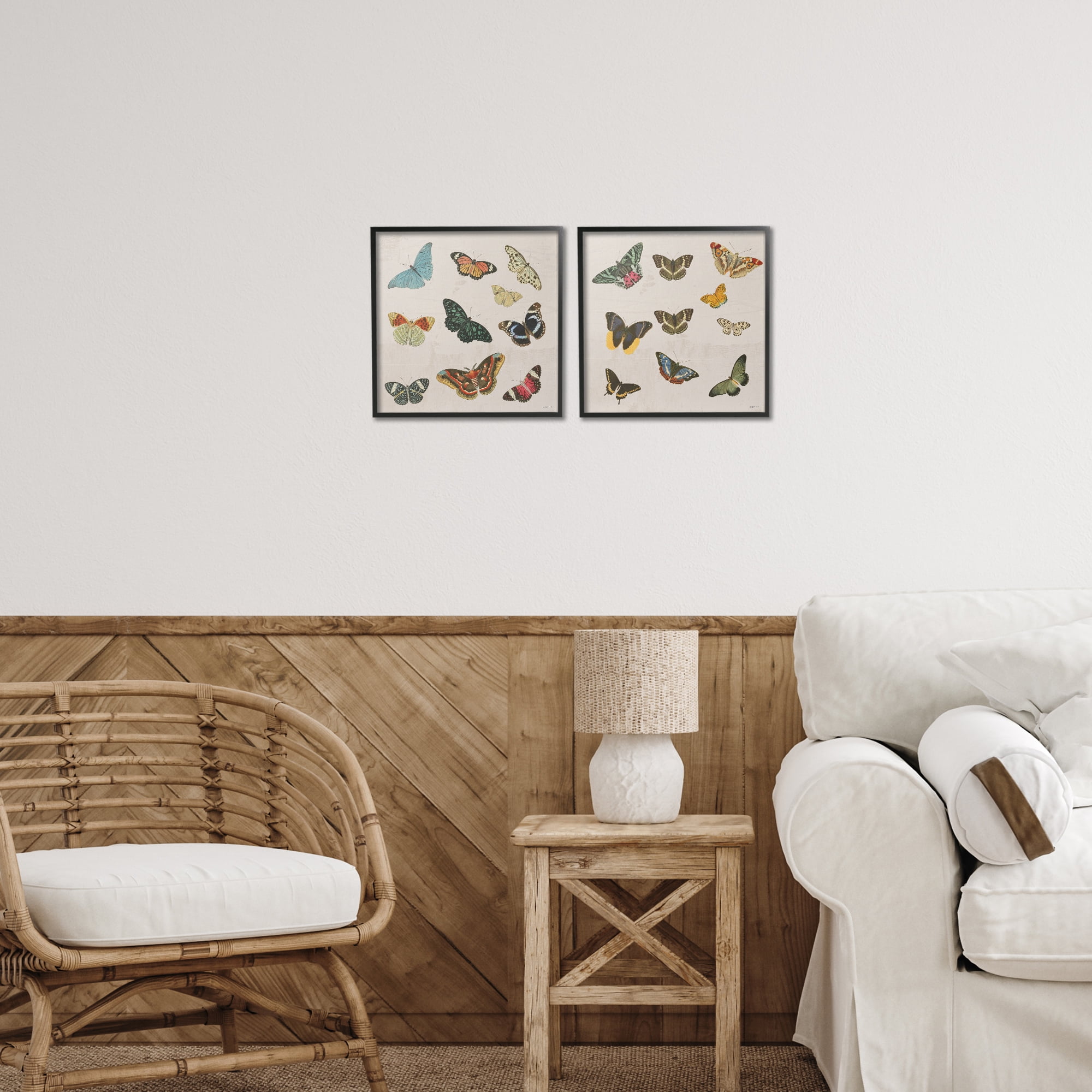 Stupell Industries Collection of Vintage Butterflies 2 Piece Black Framed Giclee Art Set, design by Dan Meneely
