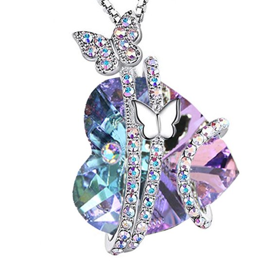 harmtty Women Necklace Butterfly Heart Rhinestones Jewelry Electroplating Bright Luster Necklace Jewelry Gifts,Multicolor