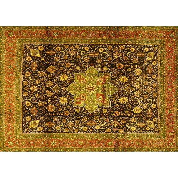 Ahgly Company Machine Washable Indoor Rectangle Medallion Yellow Traditional Area Rugs, 5' x 7'