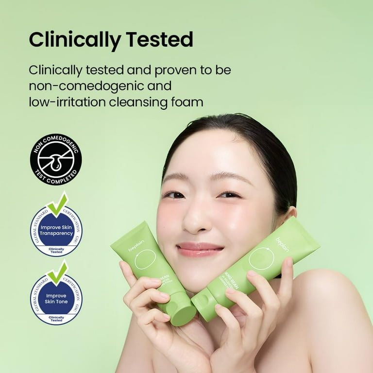 beplain Mung Bean Cleanser Deep Pore Facial Wash 2.7oz Fragrance-Free Non-Comedogenic Korean Skincare for Sensitive Skin pH-Balanced Foam Makeup Organizers