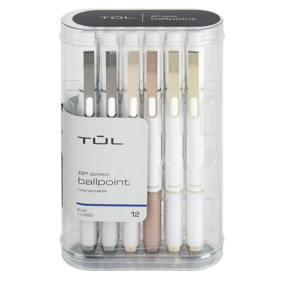 TUL® BP Series Retractable Ballpoint Pens, Medium Point, 1.0 mm, Pearl White Barrel, Blue Ink, Pack Of 12 Pens
