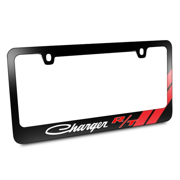 Dodge Charger R/T Classic Red Stripe Black Metal License Plate Frame