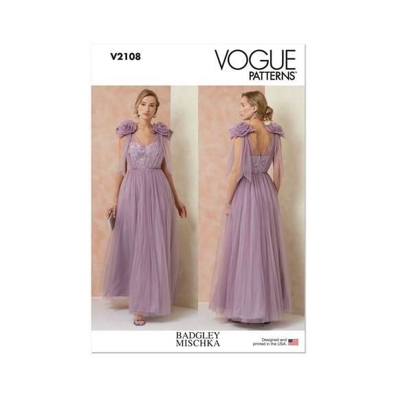 Vogue Sewing Pattern 2108 - Misses' Gown by Badgley Mischka, Size: B5 (8-10-12-14-16)