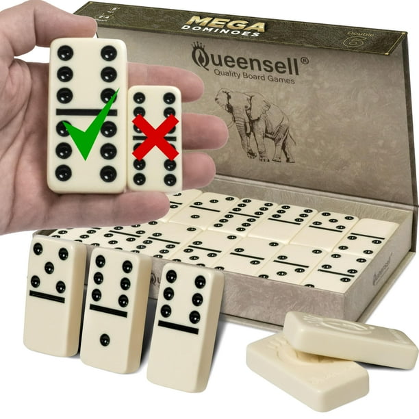 Juego de dominó Queensell Mega Large, doble, 6 con 28 fichas