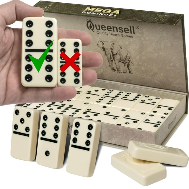 Juego de dominó Queensell Mega Large, doble, 6 con 28 fichas