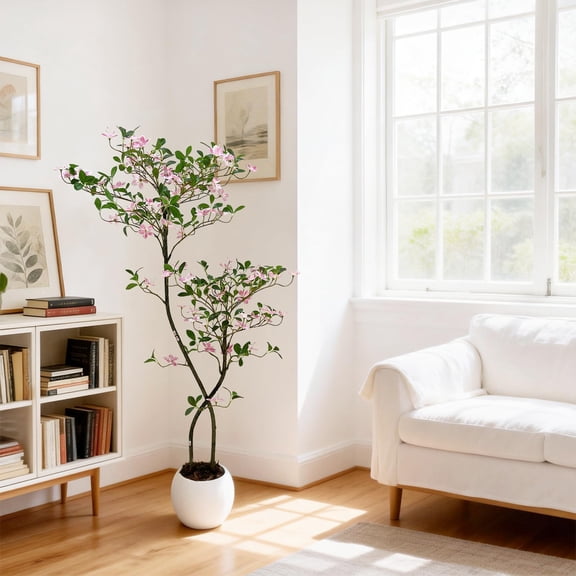 4/5/6FT Artificial Floral Scent Tree, Ultra-Realistic Pink Blossom Faux Tree with UV-Resistant Leaves for Home Office Wedding Party
