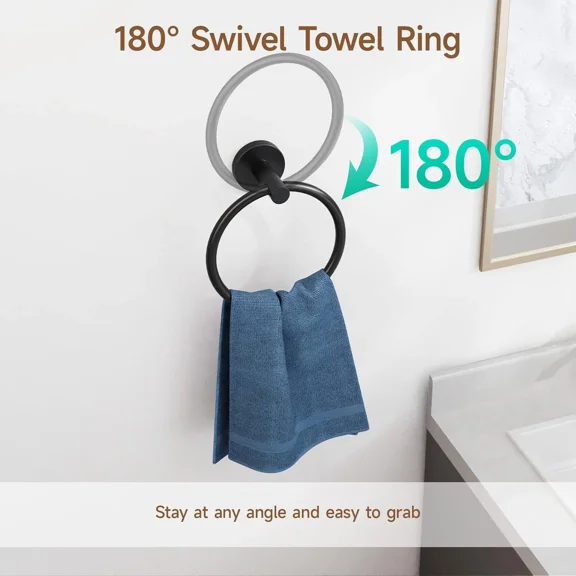 Matte Black Towel Ring Bathroom 304 Stainless Steel Rustproof Hand Towel Holder