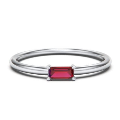 East-West Stackable Baguette Birthstone Ring - Garnet (January)