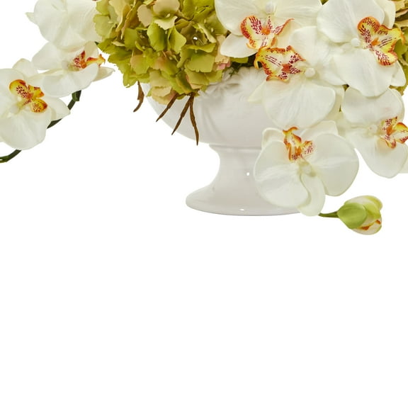Nearly Natural Phalaenopsis and Hydrangea Artificial Arrangement in Pedestal Urn