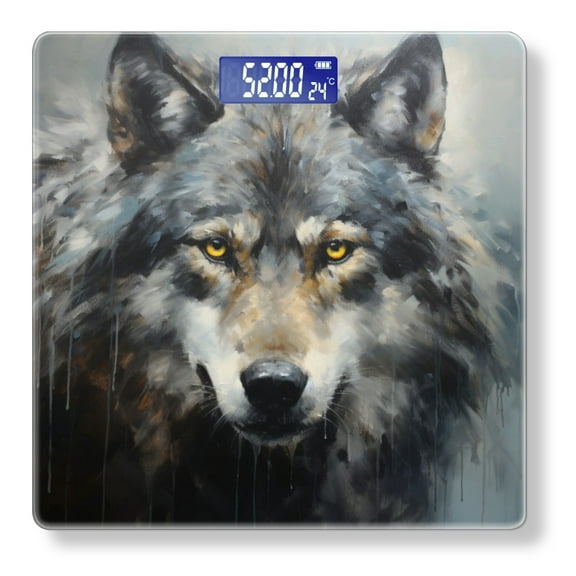 High Precision Body Weight Scale Smart Bathroom Scales with Large LCD Display(400lbs),Decorative for Bedroom-Majestic Wolf With Piercing Yellow Eyes
