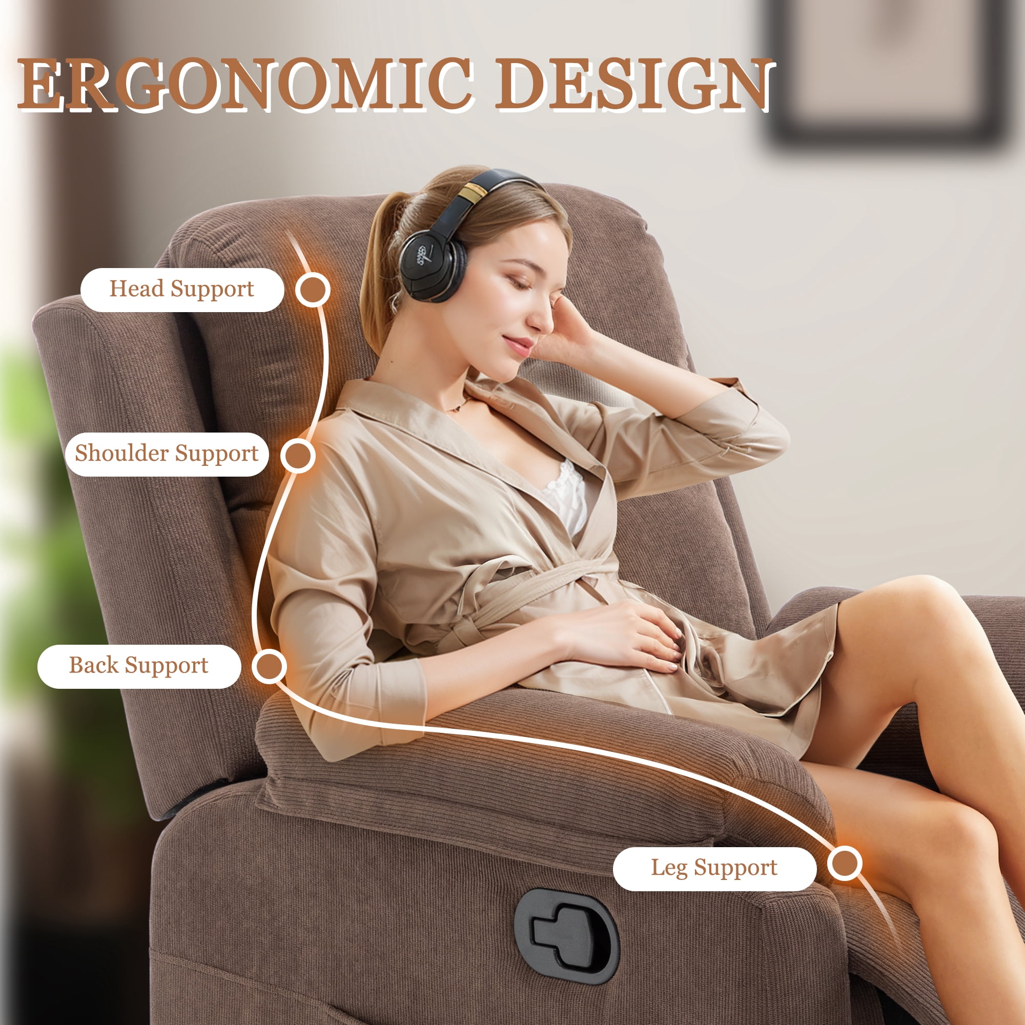Korser Manual Small Recliner Chair for Small Spaces for Living Room,Corduroy,Brown