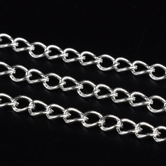 100ms Iron Twisted Chains Curb Chains Unwelded with Spool Silver color 5x3.5x0.8mm about 328.08 Feet(100m)/roll