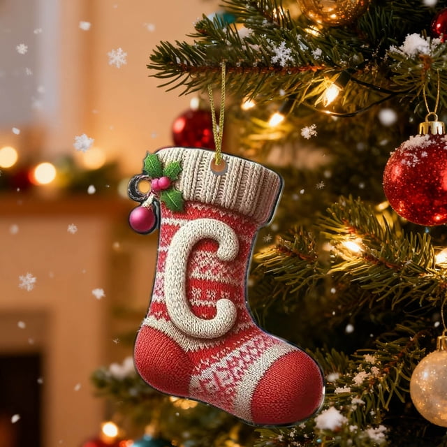 BAOPAI 26 Letters Enduring Acrylic Christmas Stocking Ornaments Personalized Alphabet Hanging Decor With Festive Bows Baubles For Holiday Tree Home Office Party Decoration Gift