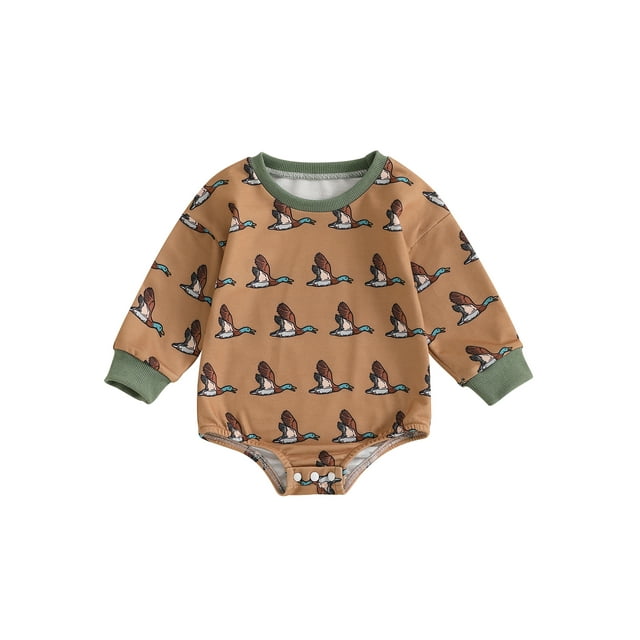 Gupgi Sweat à Capuche Imprimé Canard pour Bébés Garçons une Pièce Barboteuse Manches Longues Col Rond Combinaisons Automne