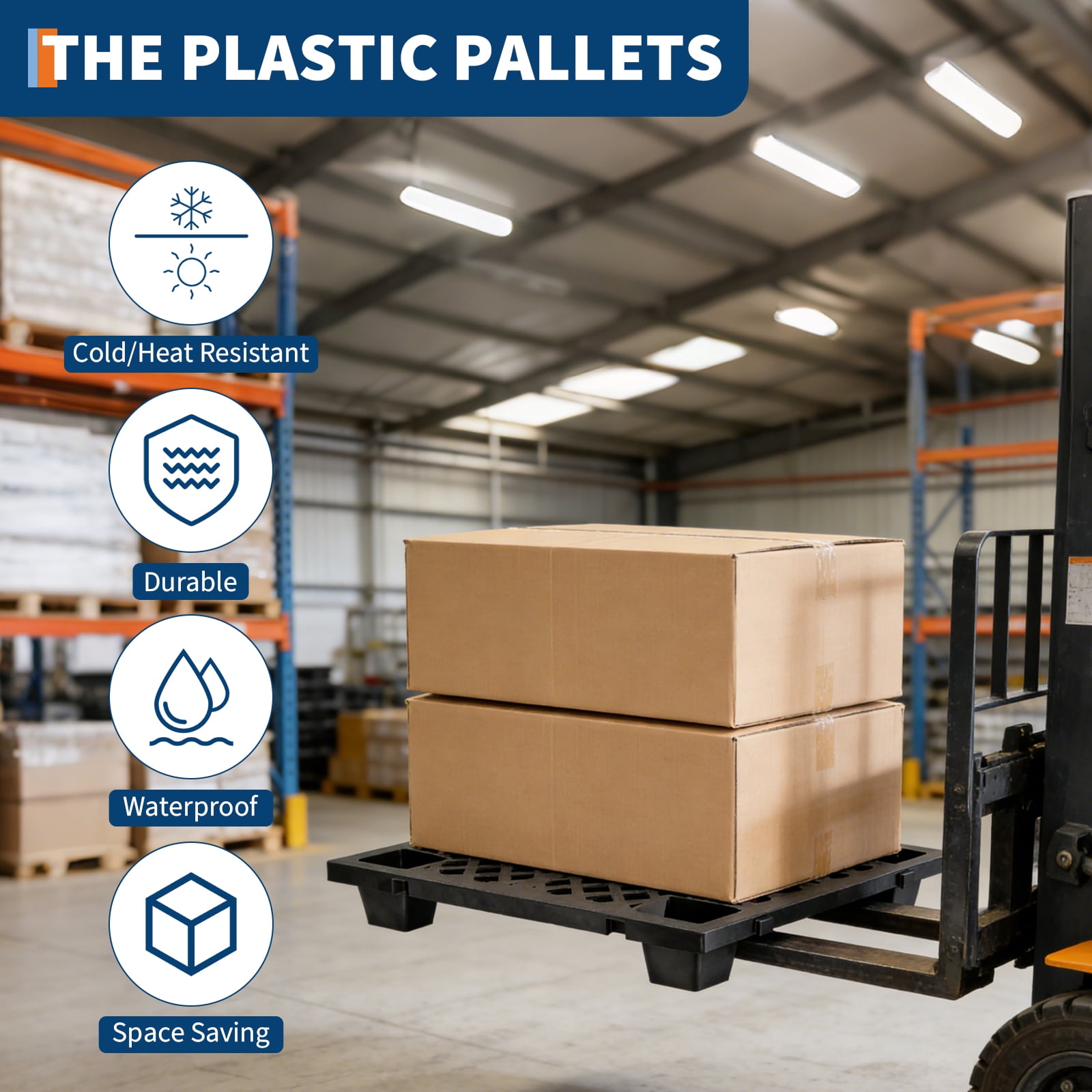 Gaderth Black Plastic Pallets, Interlocking & Nestable Floor Tiles, Nestable Polyethylene Pallets, Heavy Duty HDPE Grid Pads for Garage, Basement, Warehouse, 19.7" x 11.8" x 3.9"