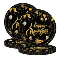 Yhmxh 20 PCS Christmas New Year Oval Paper Plates 9"/7" Black and Gold 2026 Spring Festival Eve Party Decorations Year of the Snake Disposable Dessert Cake Supplies Holiday Xmas Party Tableware Set
