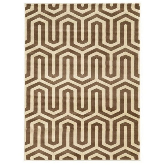 Allora 8' x 10' Power Loom Polypropylene Tangent Rug in Ivory and Beige