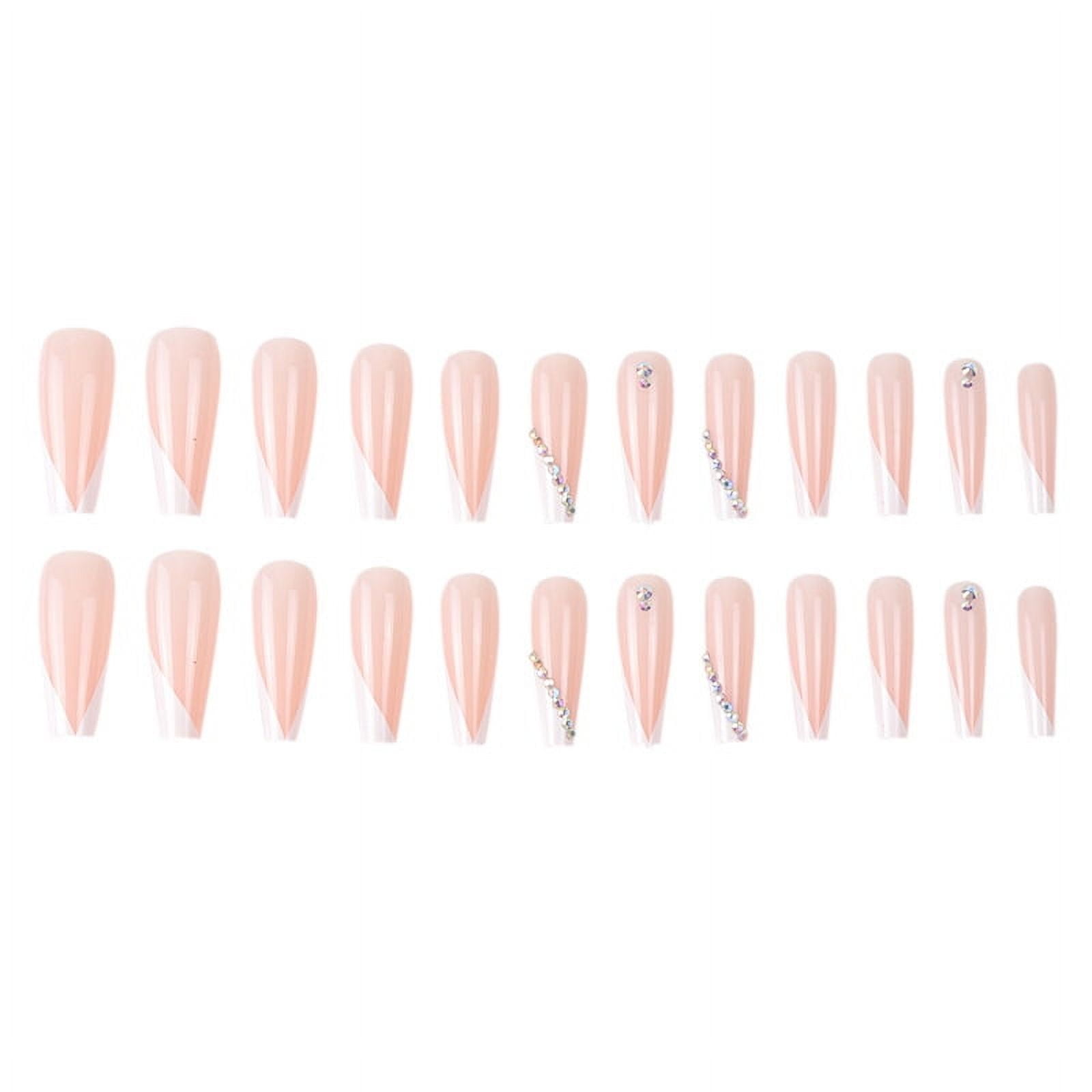 24Pcs Long Ballet French Girls Nail Art White Fake Nails Manicure Press On Nails False With Designs Artificial Wearing Reusable