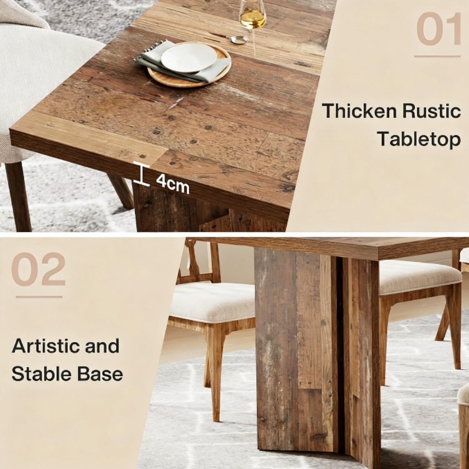 Dining Table, 68.9 in x 18.7 in x 7.87 in, Vintage Walnut Finish, Seats 4-6