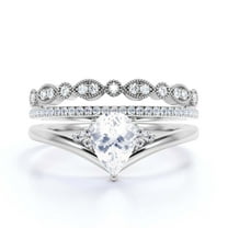 Gorgeous Minimalist 2.25 Carat Pear Cut Diamond Moissanite Unique Engagement Ring, Affordable Wedding Ring, Two Matching Band in 10k Solid White Gold Gift For Her Love, Trio Ring Set