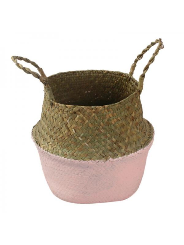 Straw basket，Plant Basket Foldable Rattan Straw Basket Flower Pot