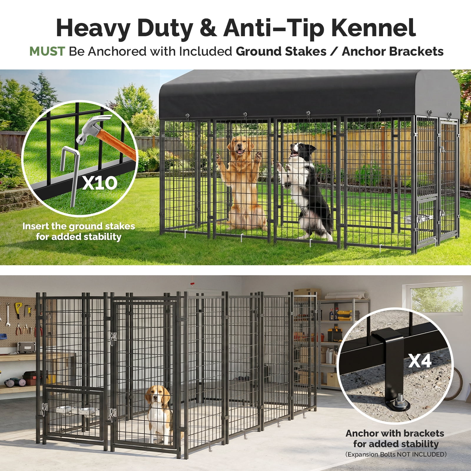 Outdoor Dog Kennel, Dog Run for Outdoor, Large Dog Pens Cage with Roof Waterproof for Large to Medium Dog Outside (8'Lx4'Wx6'H)