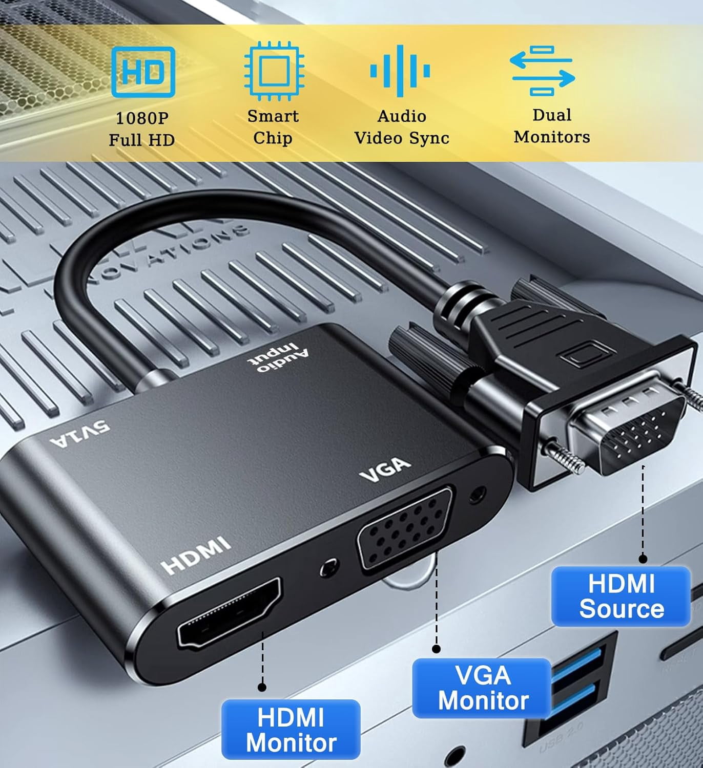 HDMI Audio Embedder Inserter Digital Analog Audio + DVI to HDMI Support TOSLINK Optical 3.5mm Jack AUX Sound Input 4K60Hz 18Gbps HDR HDCP2.2