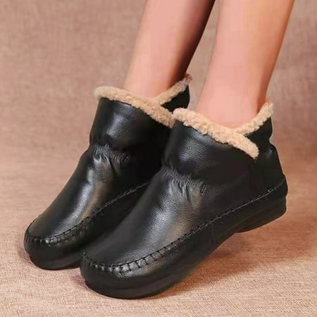 

Heel Breathable Slipon Casual Plush Thermal Women s Shoes Boots Flat Fashion Winter Women s Boots