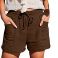 thumbnail image 2 of BRELIL Women's Elastic Waist Shorts with Pockets Casual Solid Lounge Shorts Beach Vacation Summer Outfits Loose Fit Travel Trousers, Brown L, 2 of 7