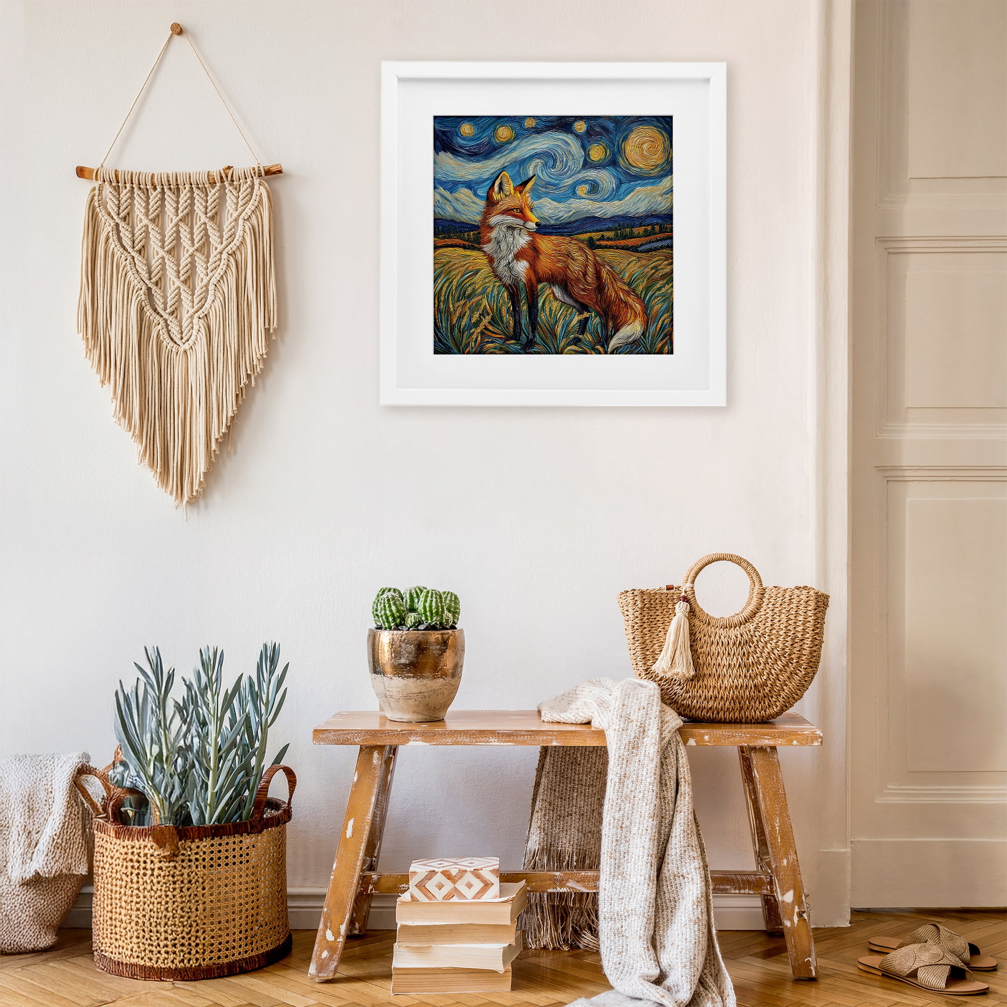 Stupell Industries Swirling Impressionist Fox White Framed Print Under Glass, design by The Wands Want