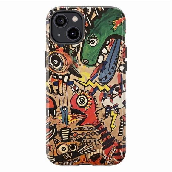 Graffiti Monster Art Phone Case, Basquiat Art iPhone Case, Abstract Comic Street Style Protective Cover for iPhone 16 15 14 13 12 11 Pro Max Plus Mini