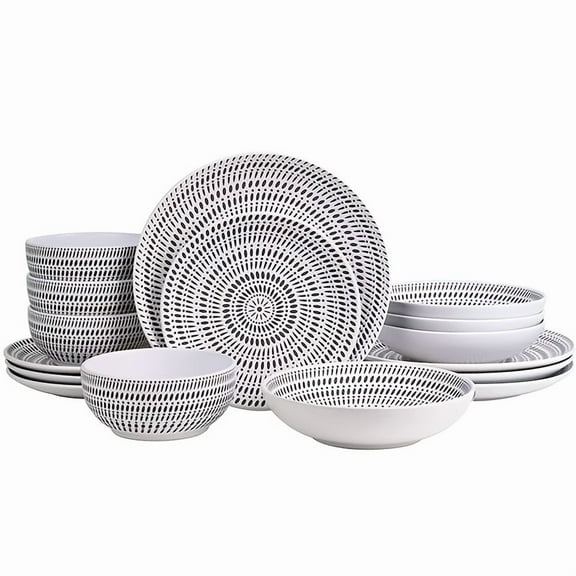 Zenora 6/24pcs Dinnerware Set (Service for 6)-Stoneware Dishes/Bowls (Dinner/Dessert Plates, Salad/Cereal Bowls), Chip/Scratch Resistant, Dishwasher/Microwave Safe-Elegant Christmas/Thanksgiving Gift