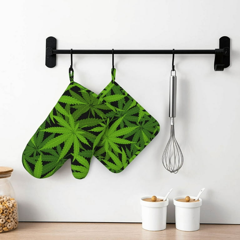 Green Leaves Oven Mitts and Pot Holders Set 4PC Thicken Heat-Resistant  Gloves and Pot Holders for Baking Cooking Grilling - AliExpress