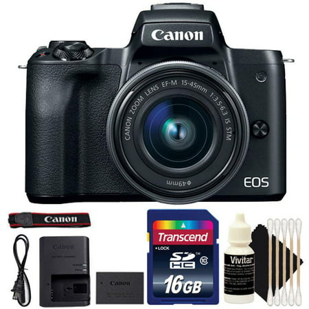 Canon EOS M50 Mirrorless Built-in Wifi Camera with 15-45mm Lens Black and 16GB Accessory
