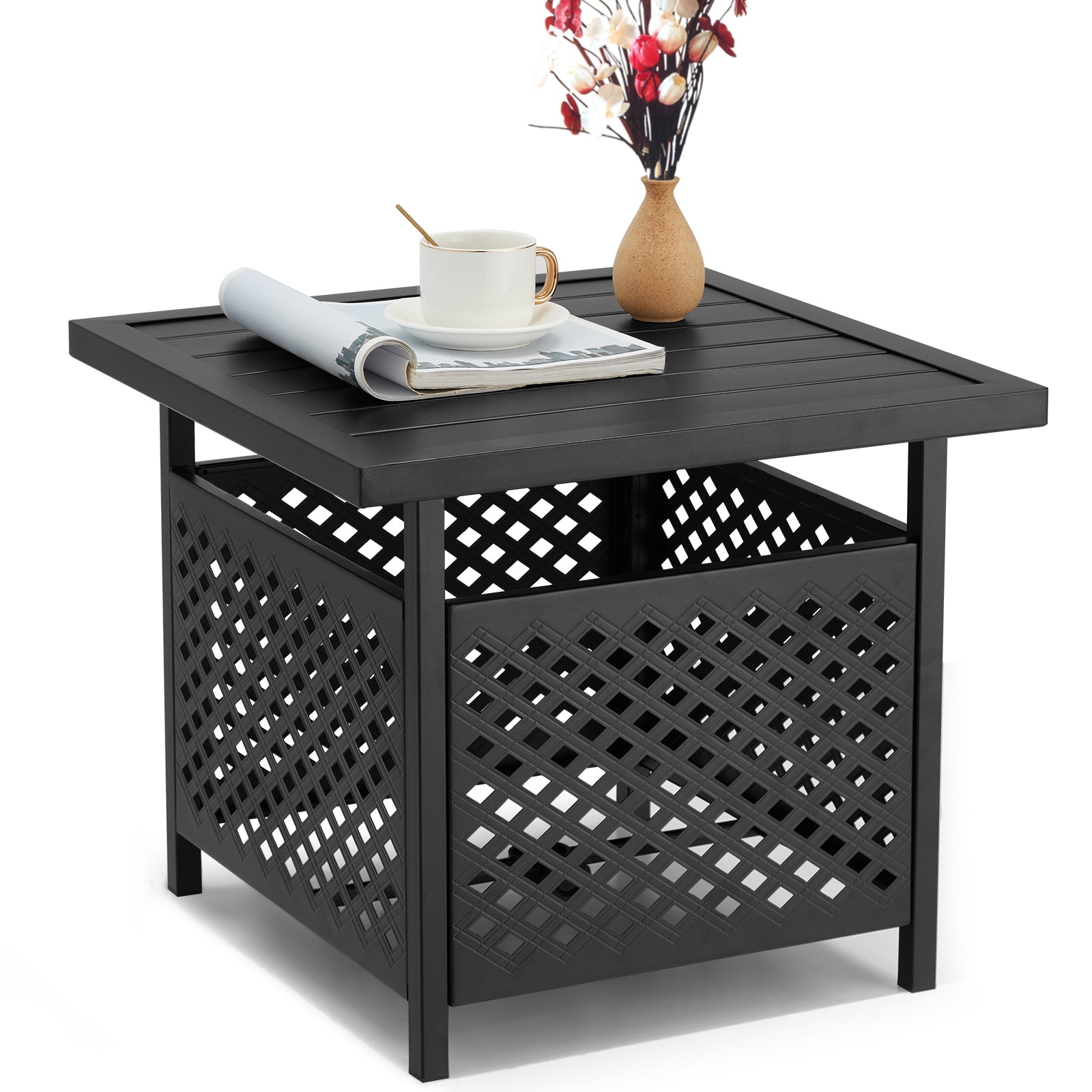 AECOJOY Patio Table Umbrella Base, Outdoor Metal Bistro Table Stand with Umbrella Hole
