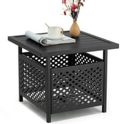 YODOLLA 22'' x 22'' Outdoor Umbrella Side Table Steel Stand with 1.58" Umbrella Hole, Umbrella Side Square Table for Deck, Pool, Garden, Black