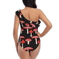 thumbnail image 5 of Sikiie Forest Mushrooms Print Women One Piece Swimsuits Tummy Control One Shoulder Bathing Suits Ruffle Swimwear, From S to XXL-Medium, 5 of 6
