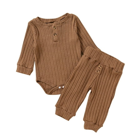 

Tiny Cutey Baby Boy Girl Clothes Outfits Toddler Solid Long Sleeve Knitted Romper Top Pant Pajamas Set 18-24M