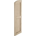 thumbnail image 3 of Ekena Millwork 18"W x 26"H (20" Low Side) Timberthane Hand Hewn Two Equal Louver w/Elliptical Top Faux Wood Shutters (Per Pair), Primed Tan, 3 of 6