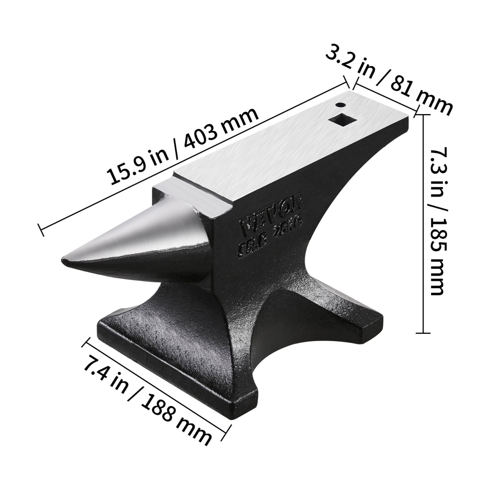 VEVOR Single Horn Anvil, 55lbs Cast Steel Anvil, High Hardness