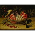 thumbnail image 3 of Paul Dorival 24x19 Black Modern Framed Museum Art Print Titled - Still Life with Cherries, Plums, Raspberries and Other Fruits in a Basket, with a Yellow Bird, 3 of 5